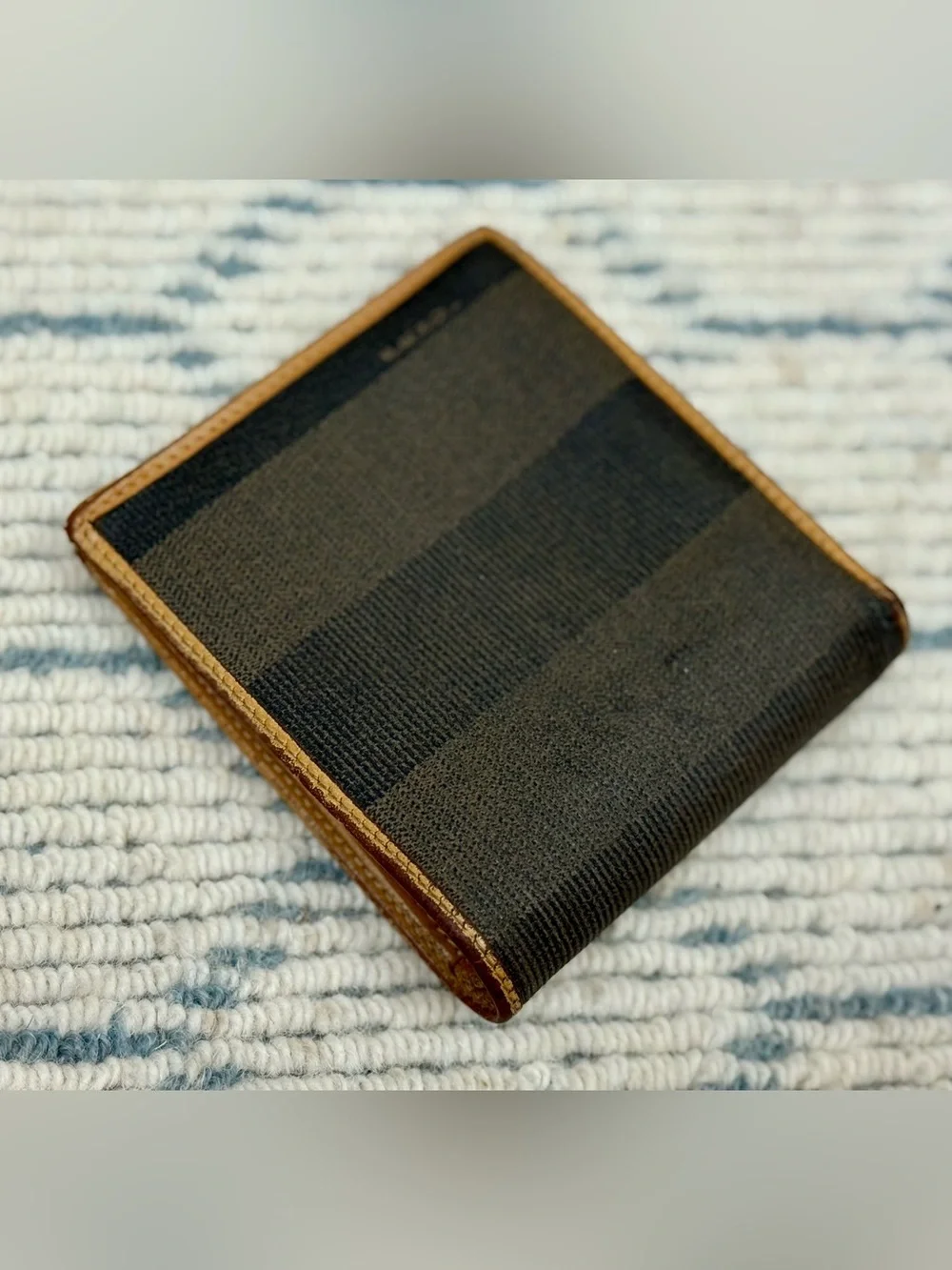 FENDI Vintage 80’s Unisex Classic Pequin Striped Canvas Brown Leather Bi Wallet